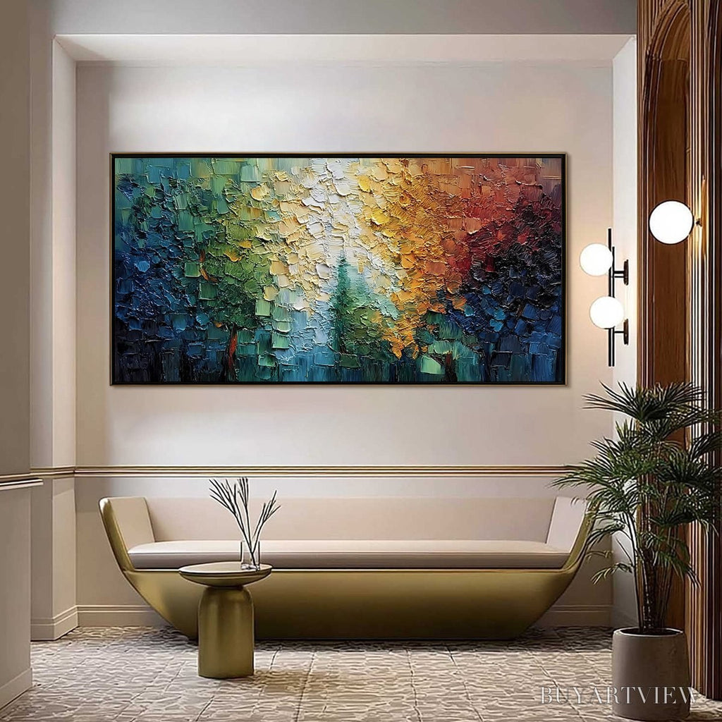 ARTOVITAS Chromatic Canopy Textured Abstract Forest Landscape Oil Painting - image 2