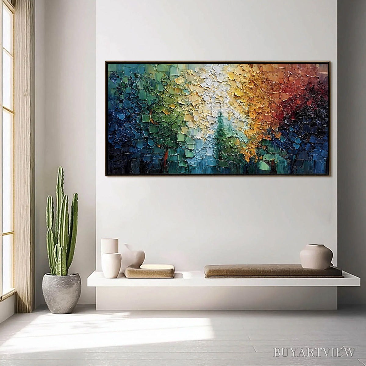 ARTOVITAS Chromatic Canopy Textured Abstract Forest Landscape Oil Painting - image 4