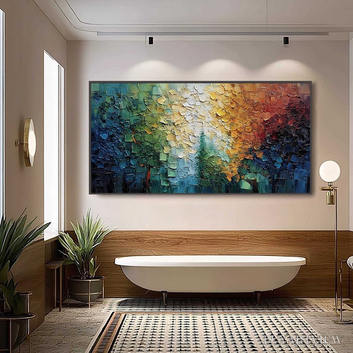 ARTOVITAS Chromatic Canopy Textured Abstract Forest Landscape Oil Painting - image 6