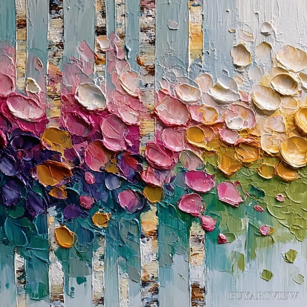 ARTOVITAS Blossoming Birch – Colorful Impasto Birch Tree Forest Palette Knife Painting - image 3