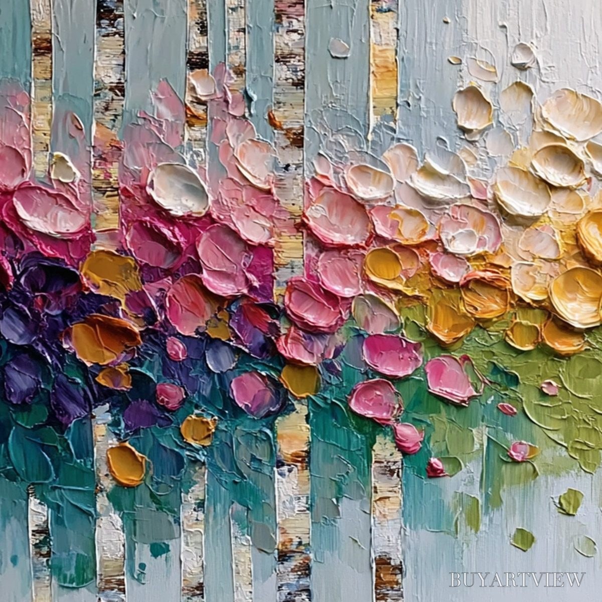 ARTOVITAS Blossoming Birch – Colorful Impasto Birch Tree Forest Palette Knife Painting - image 3