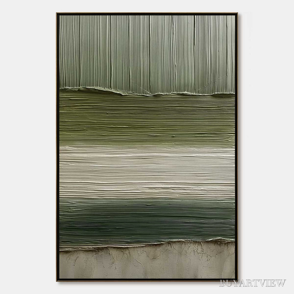 ARTOVITAS Terra Verde – Vertical Wabi Sabi Textured Abstract Green Earth Painting - image 1