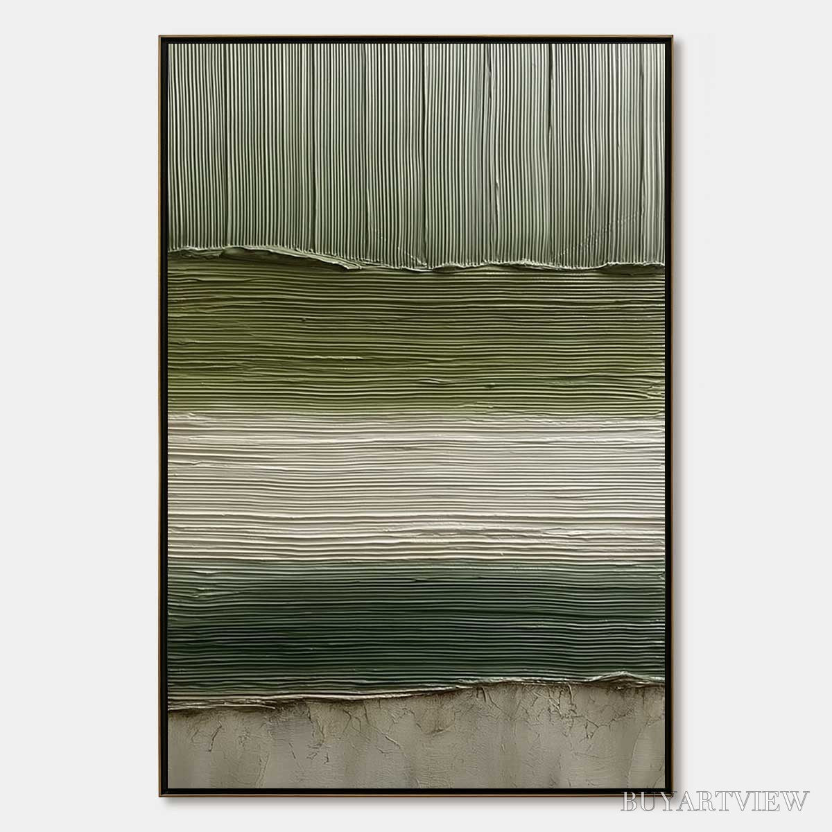 ARTOVITAS Terra Verde – Vertical Wabi Sabi Textured Abstract Green Earth Painting - image 1