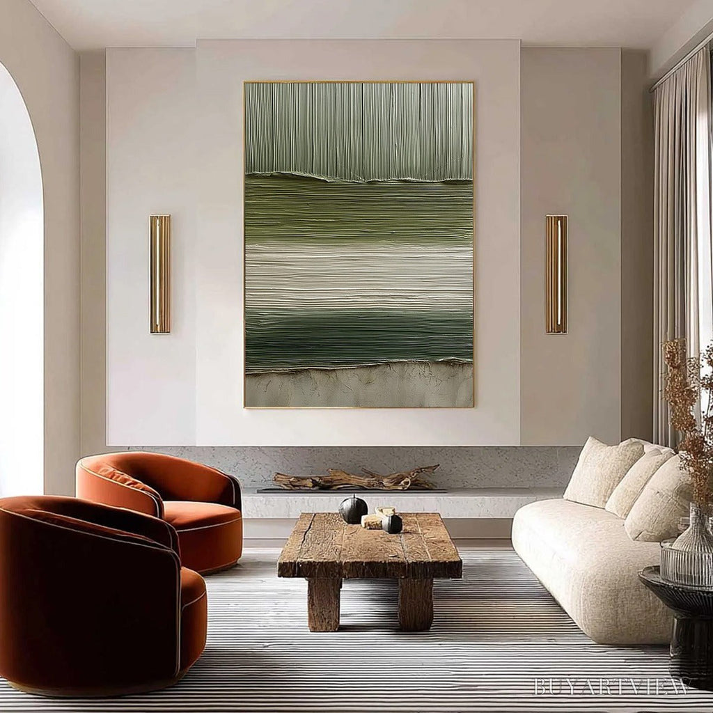 ARTOVITAS Terra Verde – Vertical Wabi Sabi Textured Abstract Green Earth Painting - image 2