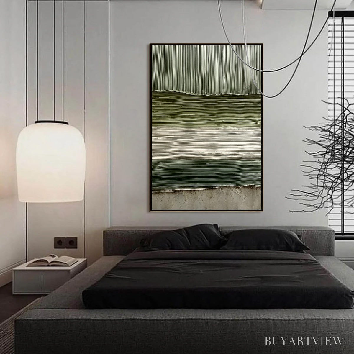 ARTOVITAS Terra Verde – Vertical Wabi Sabi Textured Abstract Green Earth Painting - image 4