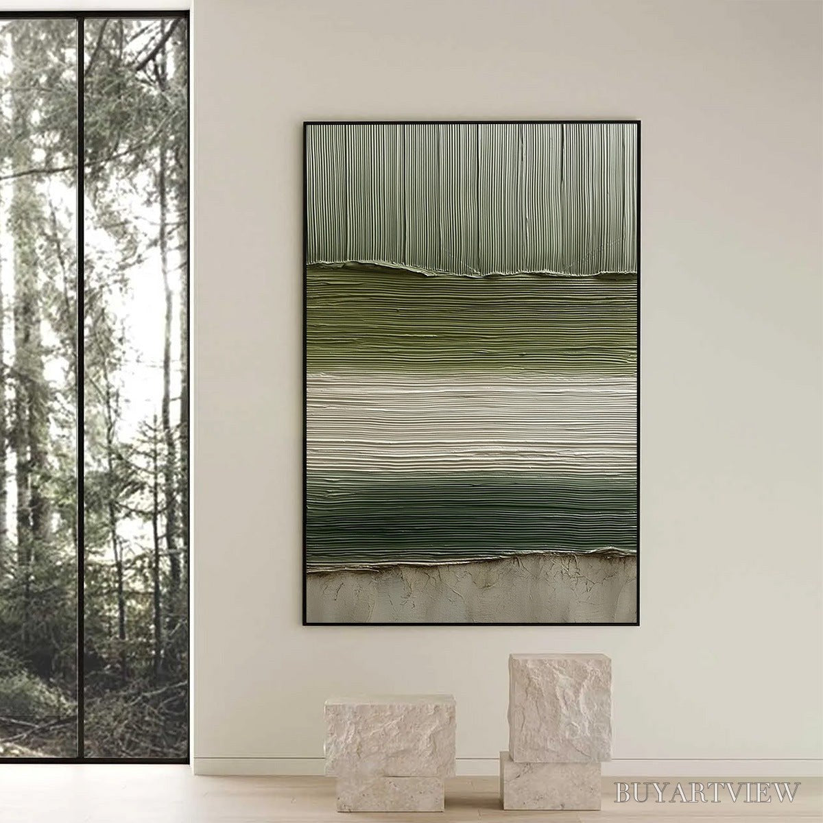 ARTOVITAS Terra Verde – Vertical Wabi Sabi Textured Abstract Green Earth Painting - image 6