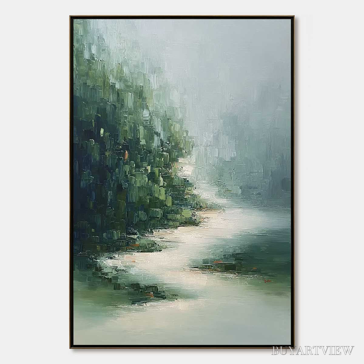 ARTOVITAS Verdant Whisper – Textured Wabi Sabi Forest & River Landscape Painting - image 1