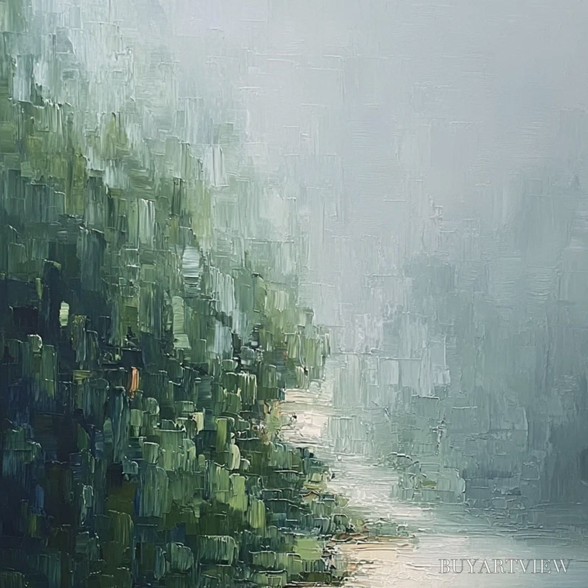 ARTOVITAS Verdant Whisper – Textured Wabi Sabi Forest & River Landscape Painting - image 3