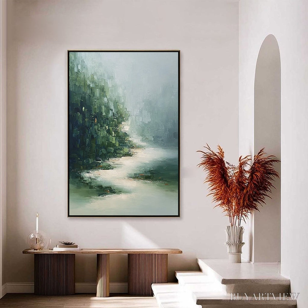 ARTOVITAS Verdant Whisper – Textured Wabi Sabi Forest & River Landscape Painting - image 4