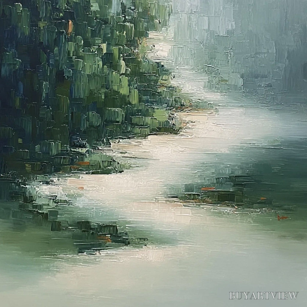 ARTOVITAS Verdant Whisper – Textured Wabi Sabi Forest & River Landscape Painting - image 5