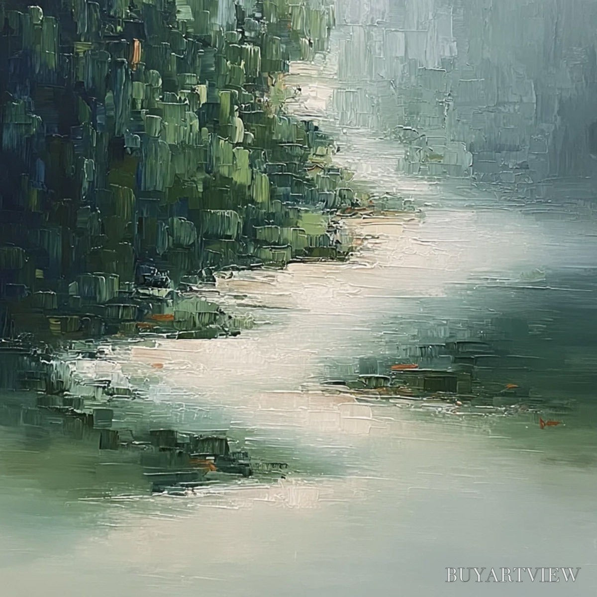 ARTOVITAS Verdant Whisper – Textured Wabi Sabi Forest & River Landscape Painting - image 5
