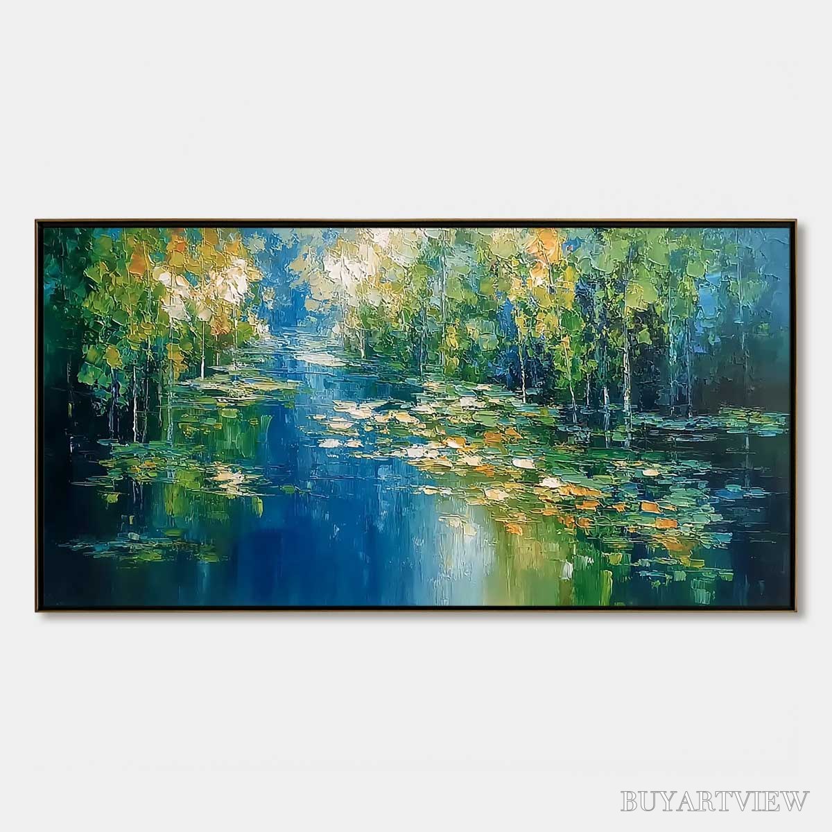 ARTOVITAS Verdant Sanctuary – Textured Palette Knife Forest Pond Landscape Painting - image 1