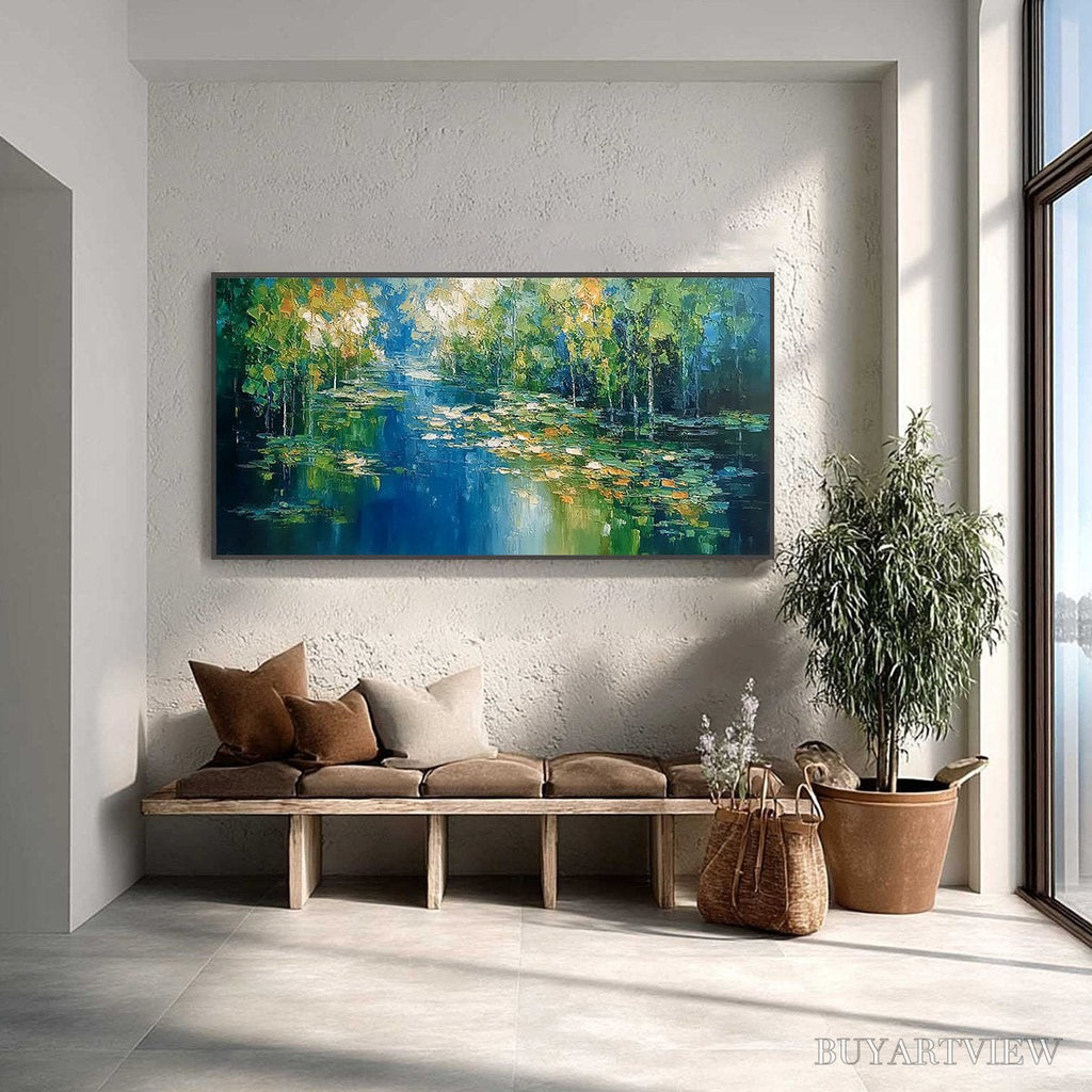 ARTOVITAS Verdant Sanctuary – Textured Palette Knife Forest Pond Landscape Painting - image 2