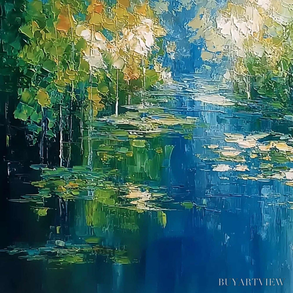 ARTOVITAS Verdant Sanctuary – Textured Palette Knife Forest Pond Landscape Painting - image 3