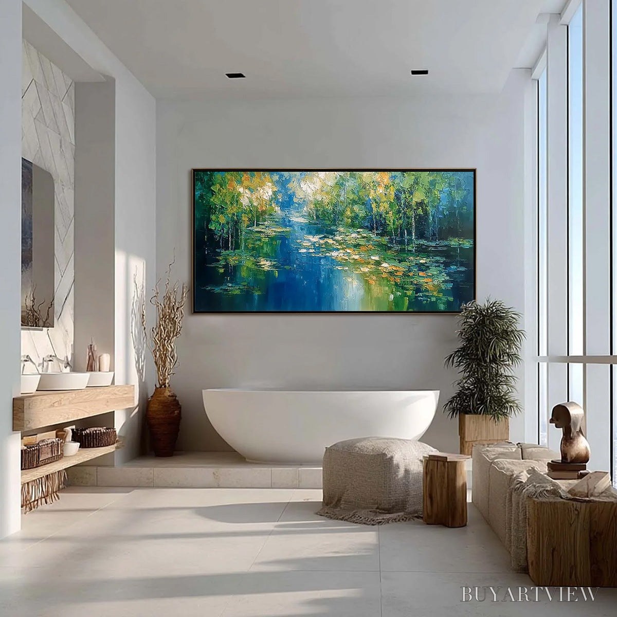 ARTOVITAS Verdant Sanctuary – Textured Palette Knife Forest Pond Landscape Painting - image 4