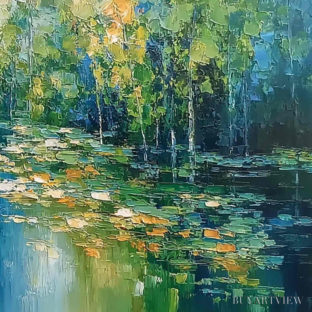 ARTOVITAS Verdant Sanctuary – Textured Palette Knife Forest Pond Landscape Painting - image 5
