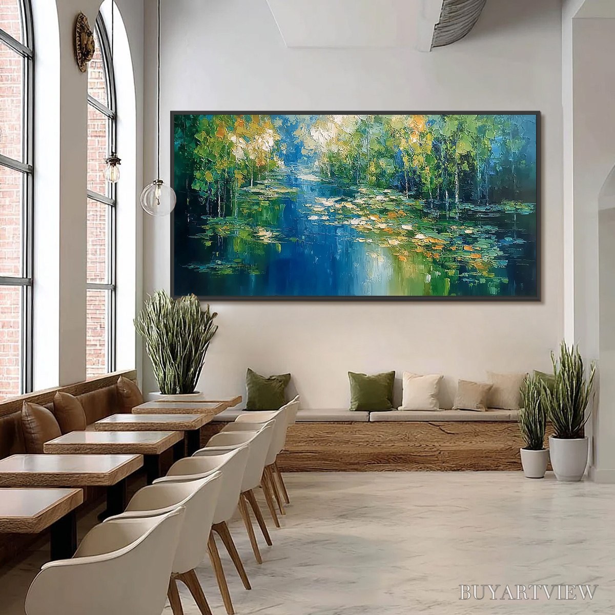 ARTOVITAS Verdant Sanctuary – Textured Palette Knife Forest Pond Landscape Painting - image 6