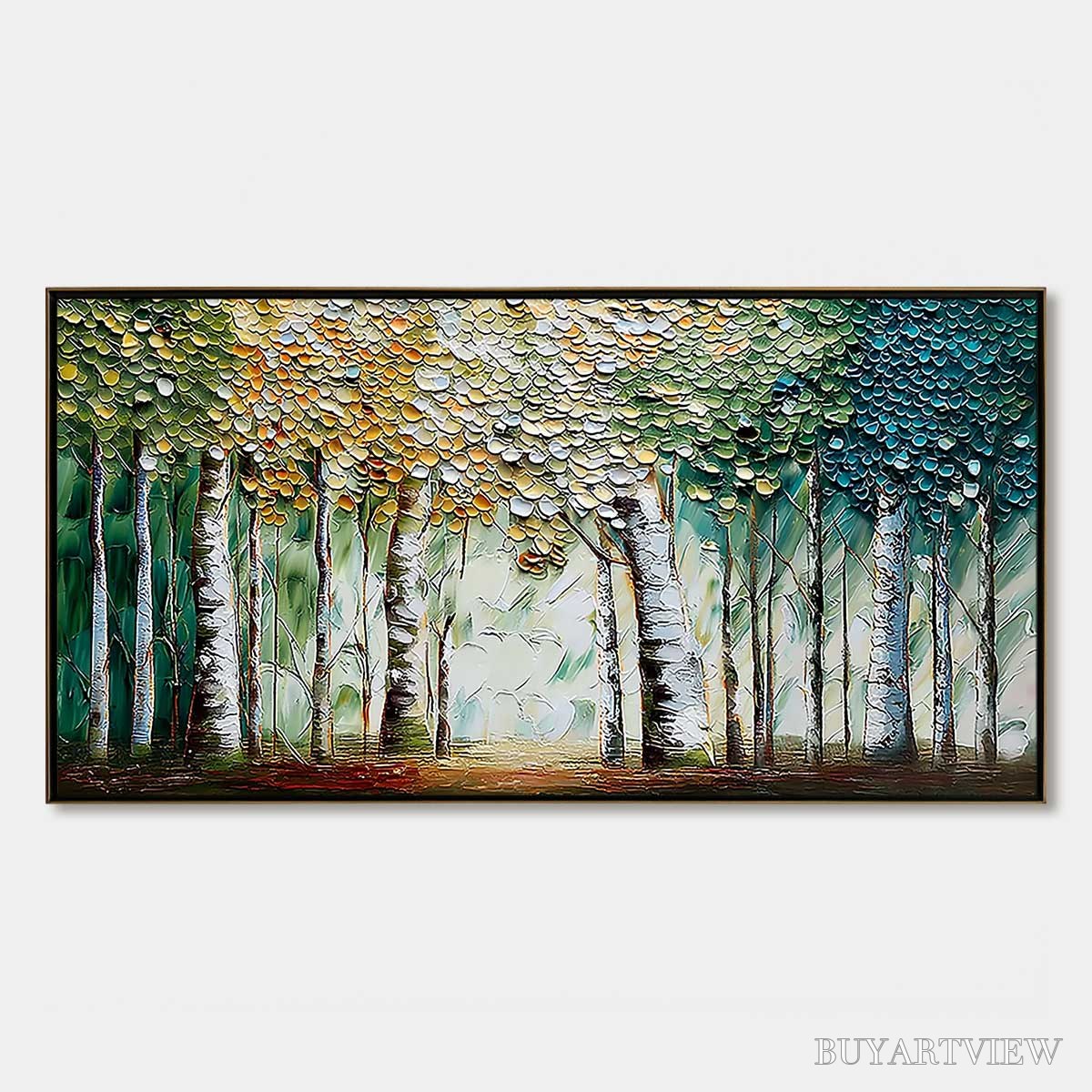 ARTOVITAS Chroma Grove – Panoramic Textured Impasto Birch Tree Forest Painting - image 1