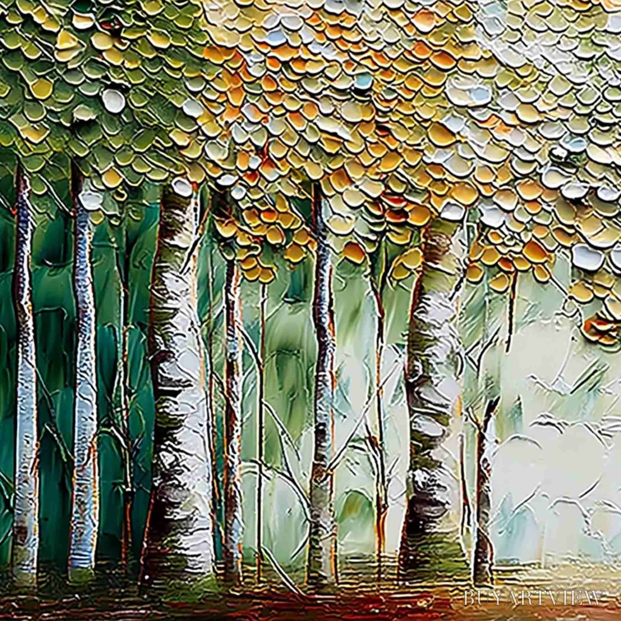 ARTOVITAS Chroma Grove – Panoramic Textured Impasto Birch Tree Forest Painting - image 3