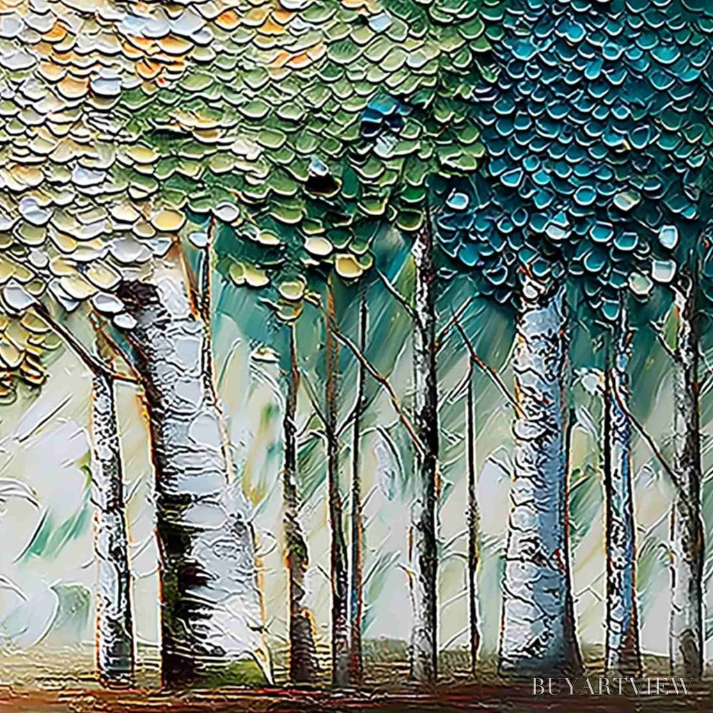 ARTOVITAS Chroma Grove – Panoramic Textured Impasto Birch Tree Forest Painting - image 5
