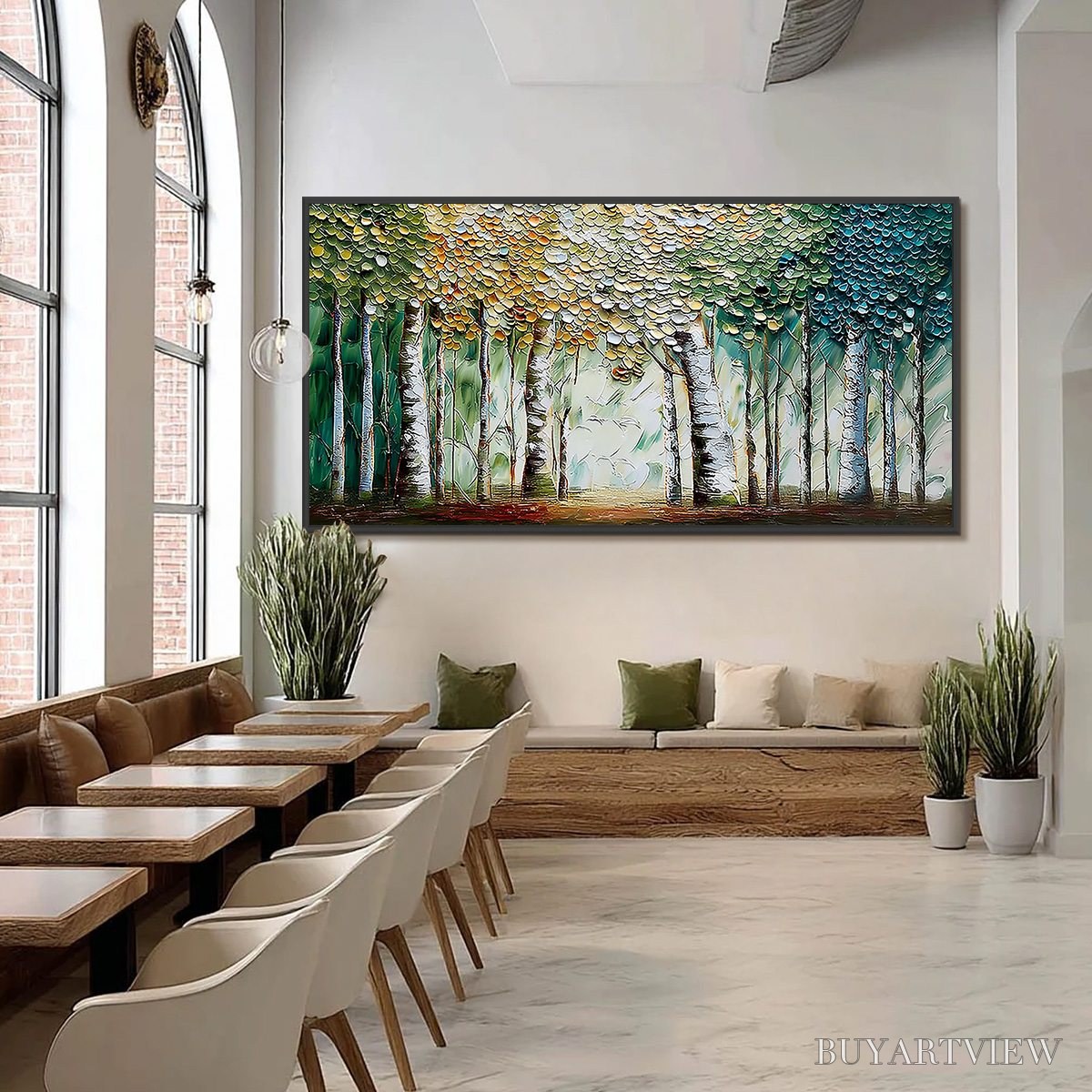 ARTOVITAS Chroma Grove – Panoramic Textured Impasto Birch Tree Forest Painting - image 6