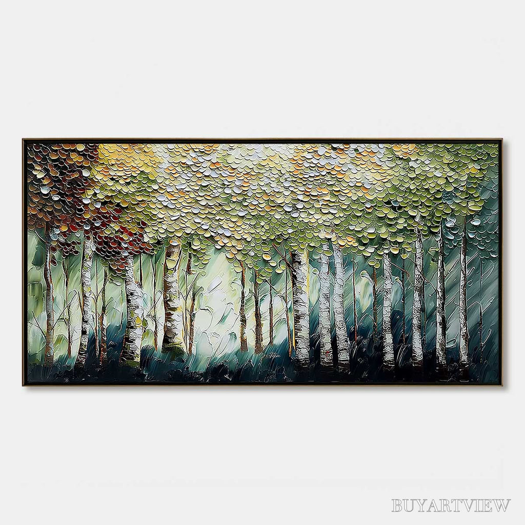 ARTOVITAS Birch Symphony – Heavy Texture Palette Knife Forest Painting - image 1