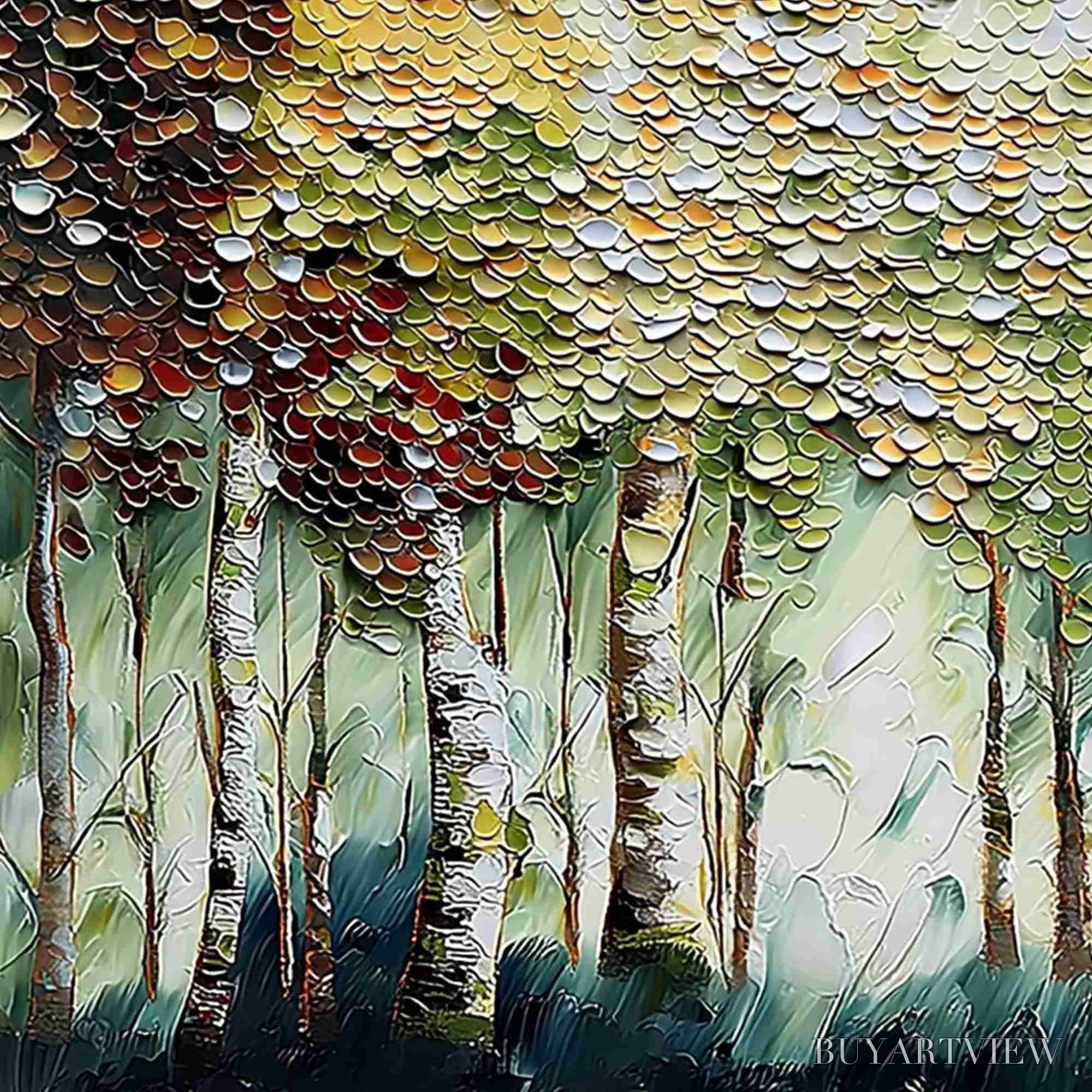 ARTOVITAS Birch Symphony – Heavy Texture Palette Knife Forest Painting - image 3