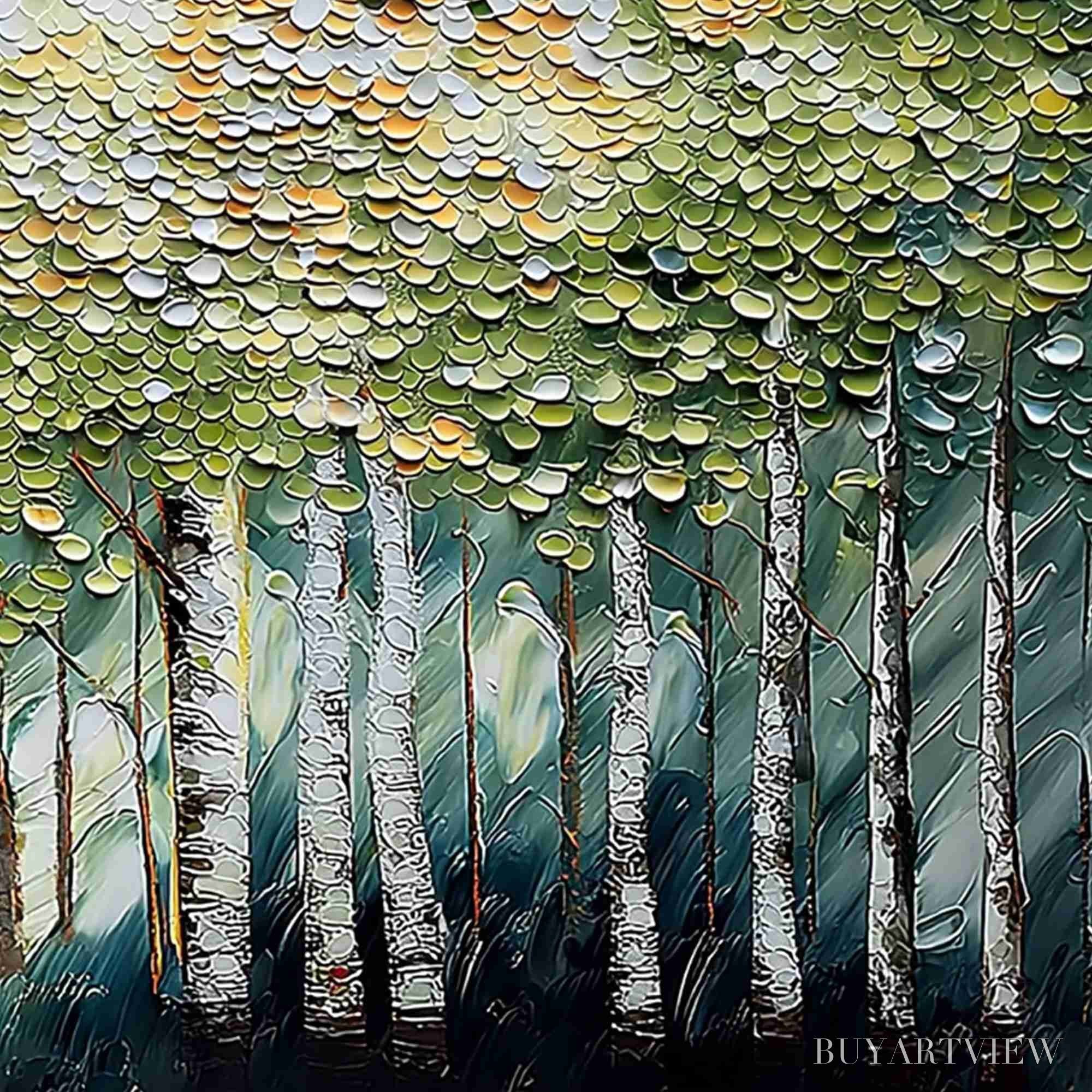 ARTOVITAS Birch Symphony – Heavy Texture Palette Knife Forest Painting - image 5