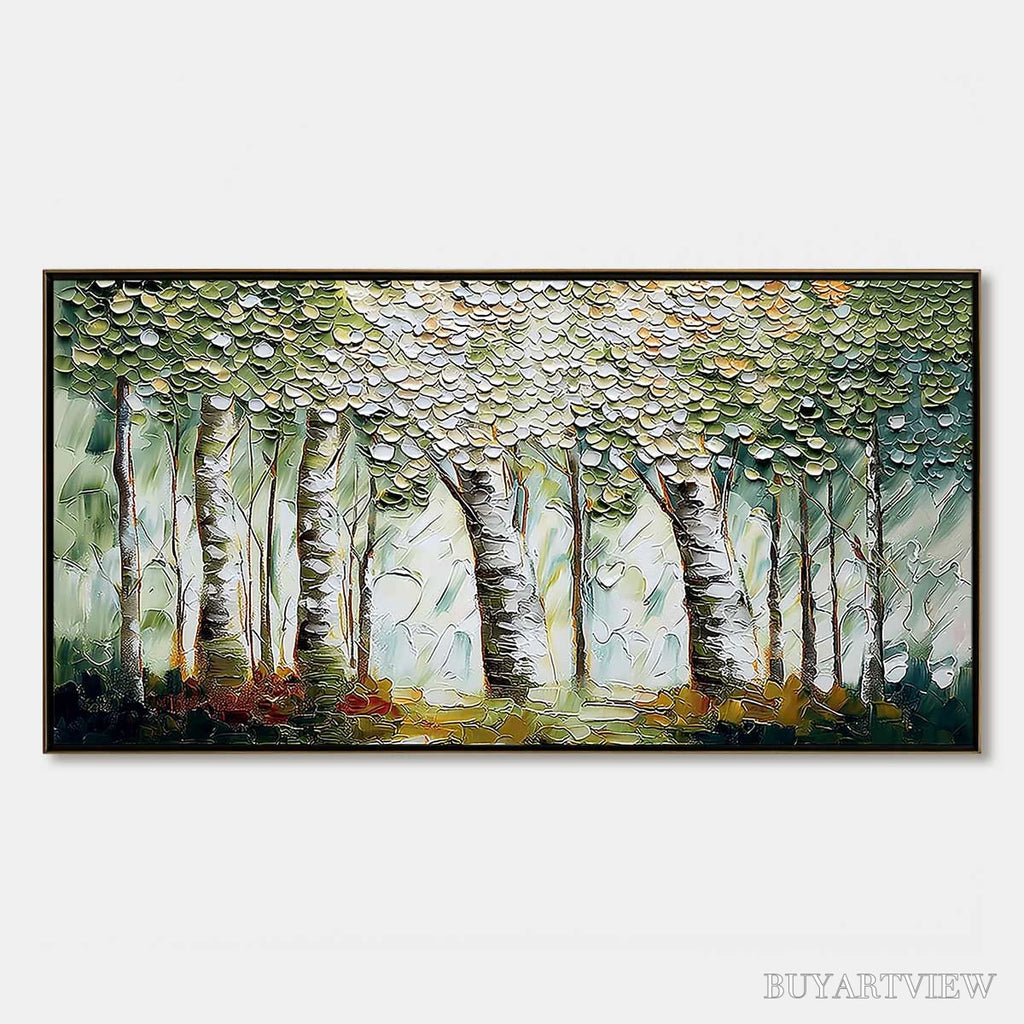 ARTOVITAS Verdant Sanctuary – Textured Impasto Birch Tree Forest - image 1