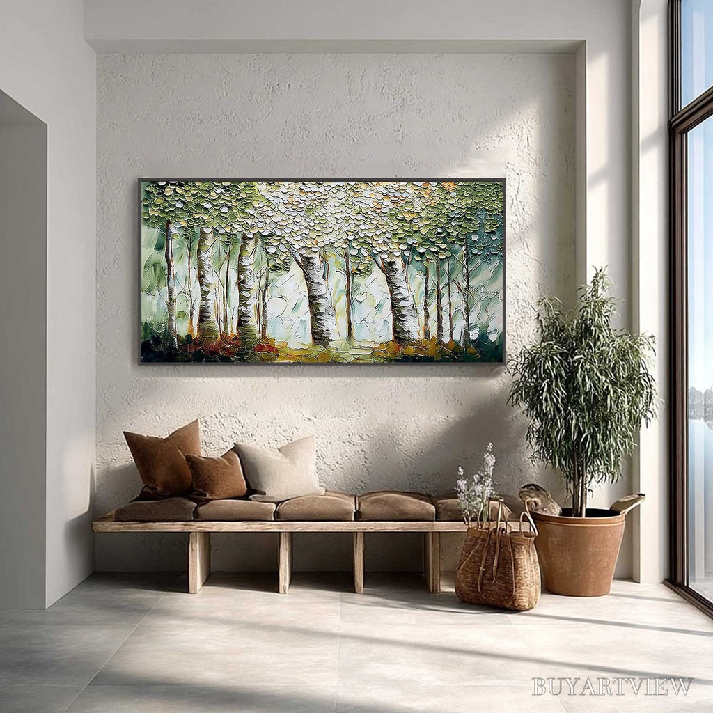 ARTOVITAS Verdant Sanctuary – Textured Impasto Birch Tree Forest - image 2