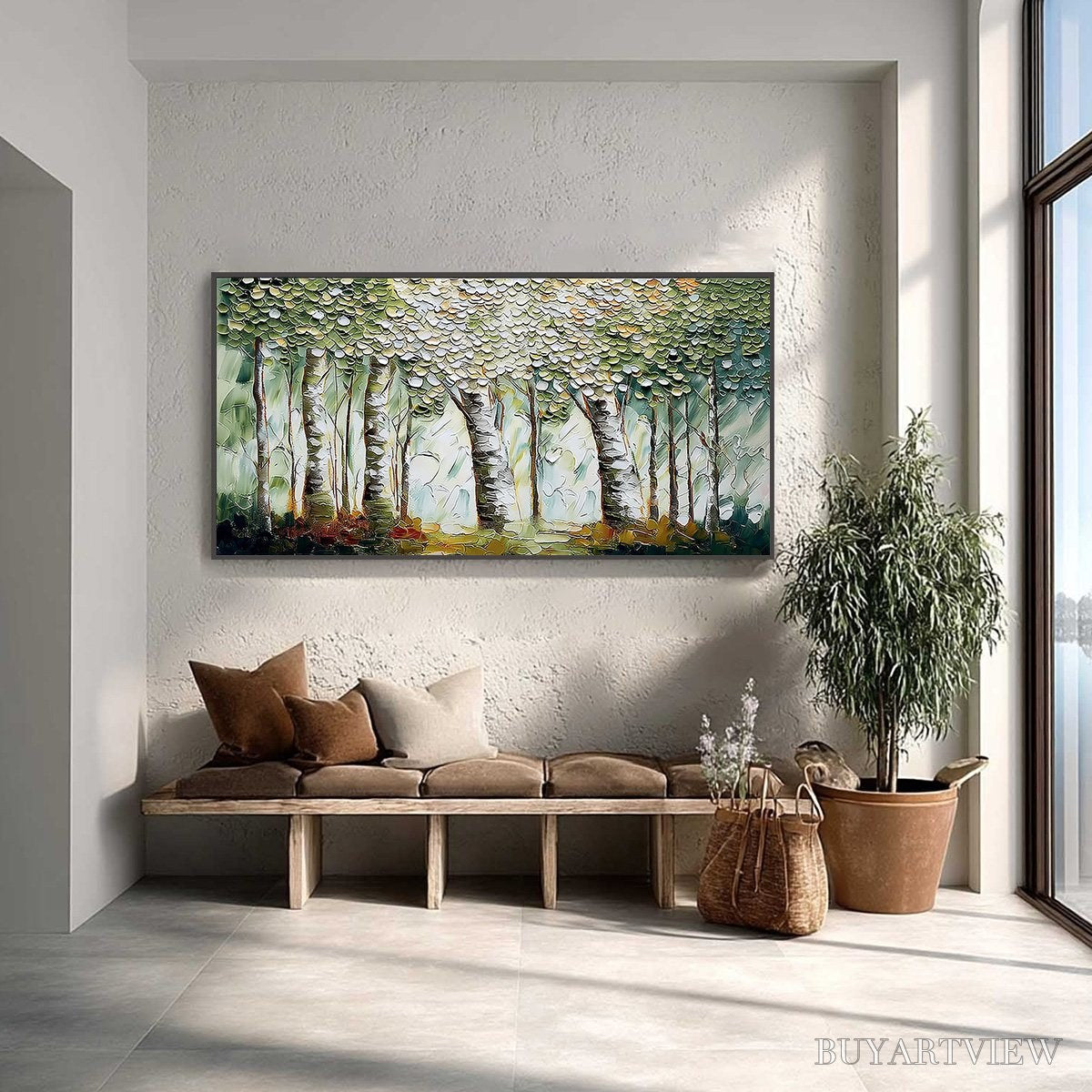 ARTOVITAS Verdant Sanctuary – Textured Impasto Birch Tree Forest - image 2