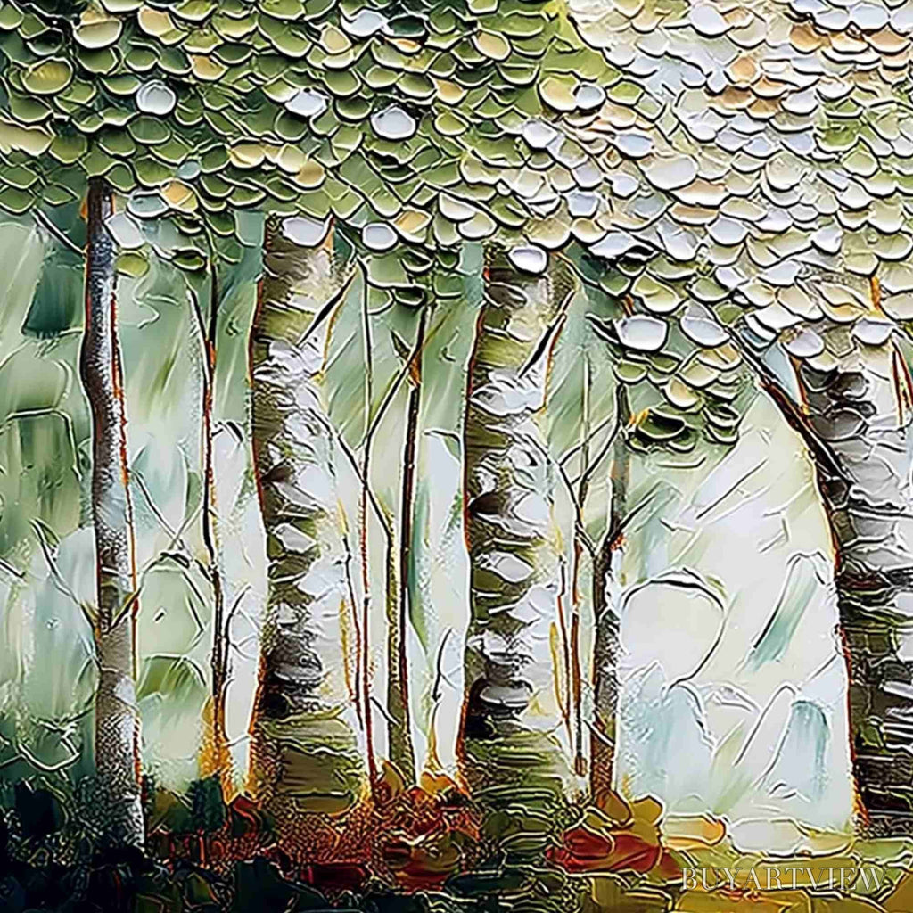 ARTOVITAS Verdant Sanctuary – Textured Impasto Birch Tree Forest - image 3
