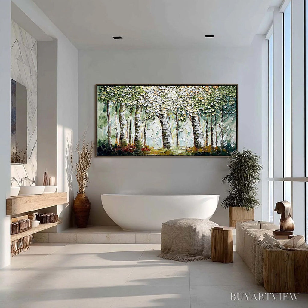 ARTOVITAS Verdant Sanctuary – Textured Impasto Birch Tree Forest - image 4