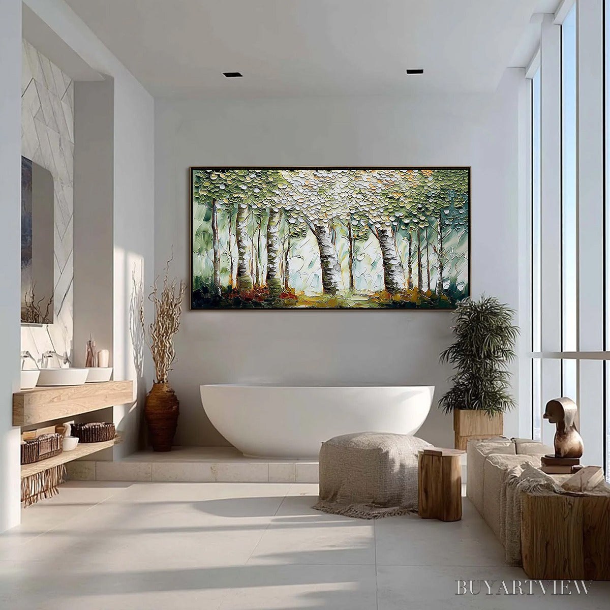 ARTOVITAS Verdant Sanctuary – Textured Impasto Birch Tree Forest - image 4