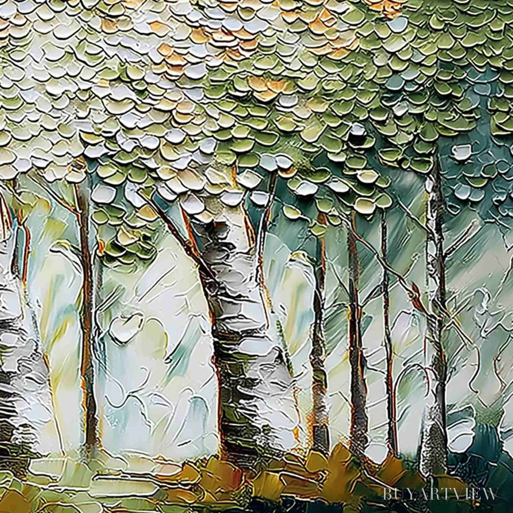 ARTOVITAS Verdant Sanctuary – Textured Impasto Birch Tree Forest - image 5