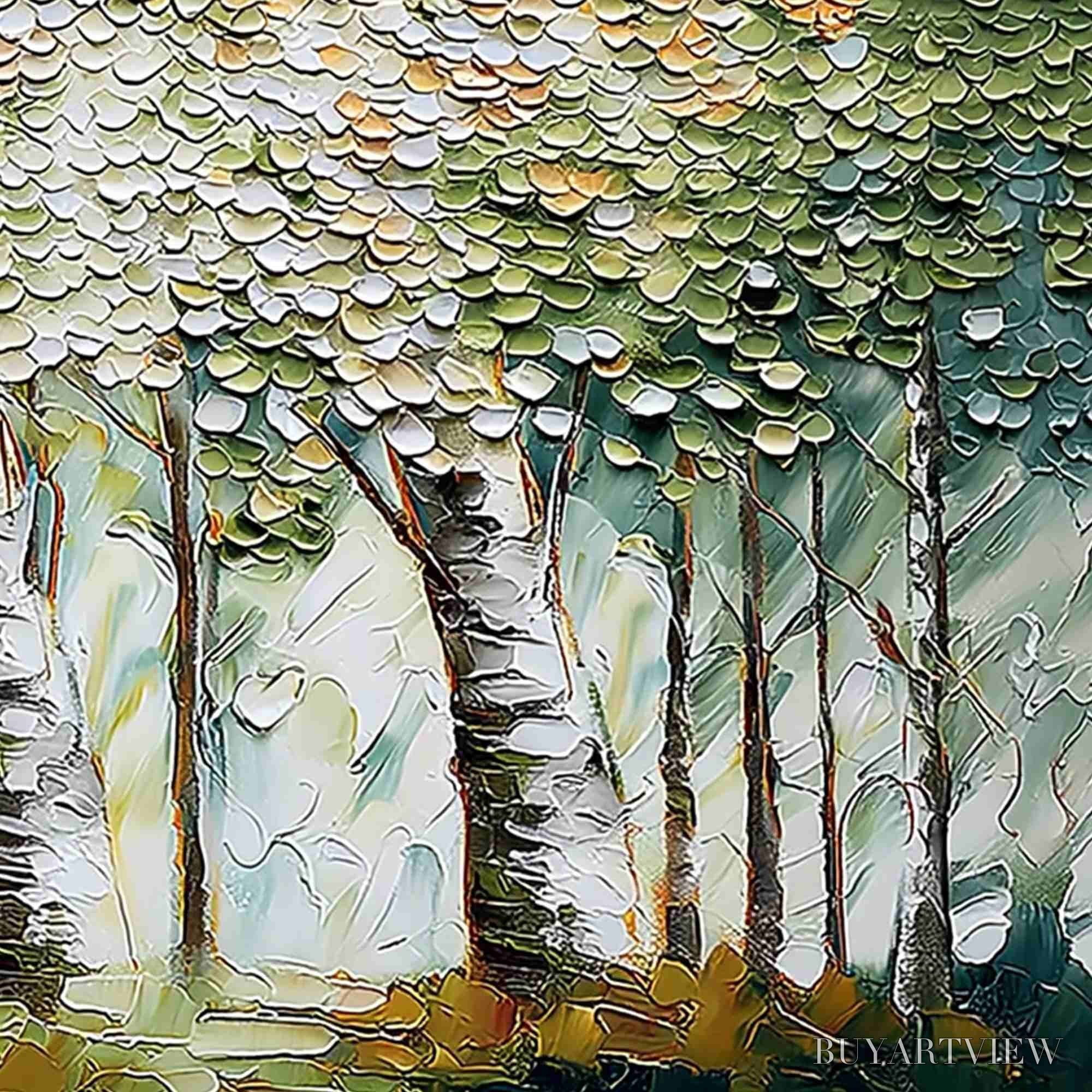 ARTOVITAS Verdant Sanctuary – Textured Impasto Birch Tree Forest - image 5