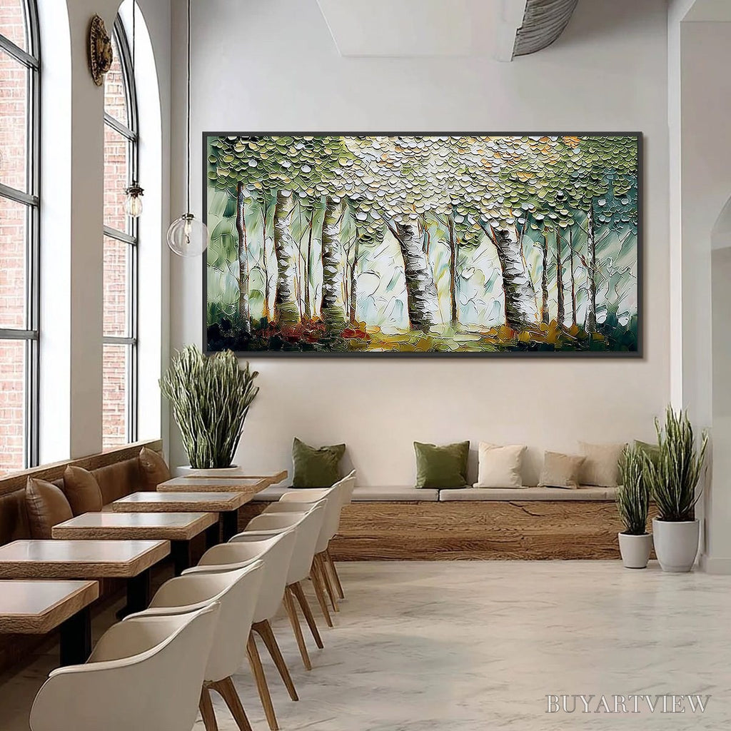 ARTOVITAS Verdant Sanctuary – Textured Impasto Birch Tree Forest - image 6
