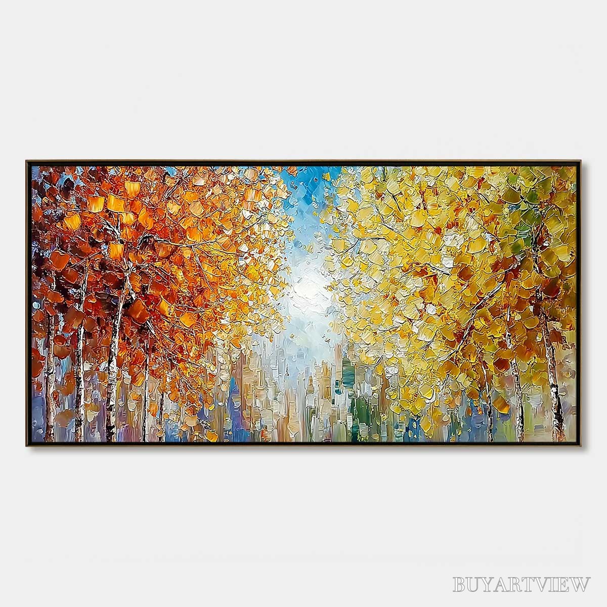 ARTOVITAS Sunlit Stroll – Textured Palette Knife Autumn Forest Landscape Painting - image 1