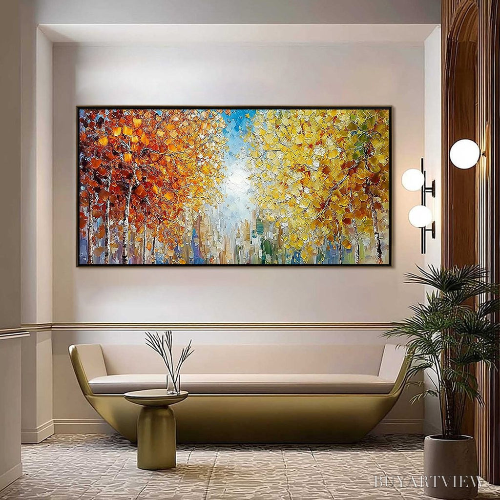ARTOVITAS Sunlit Stroll – Textured Palette Knife Autumn Forest Landscape Painting - image 2