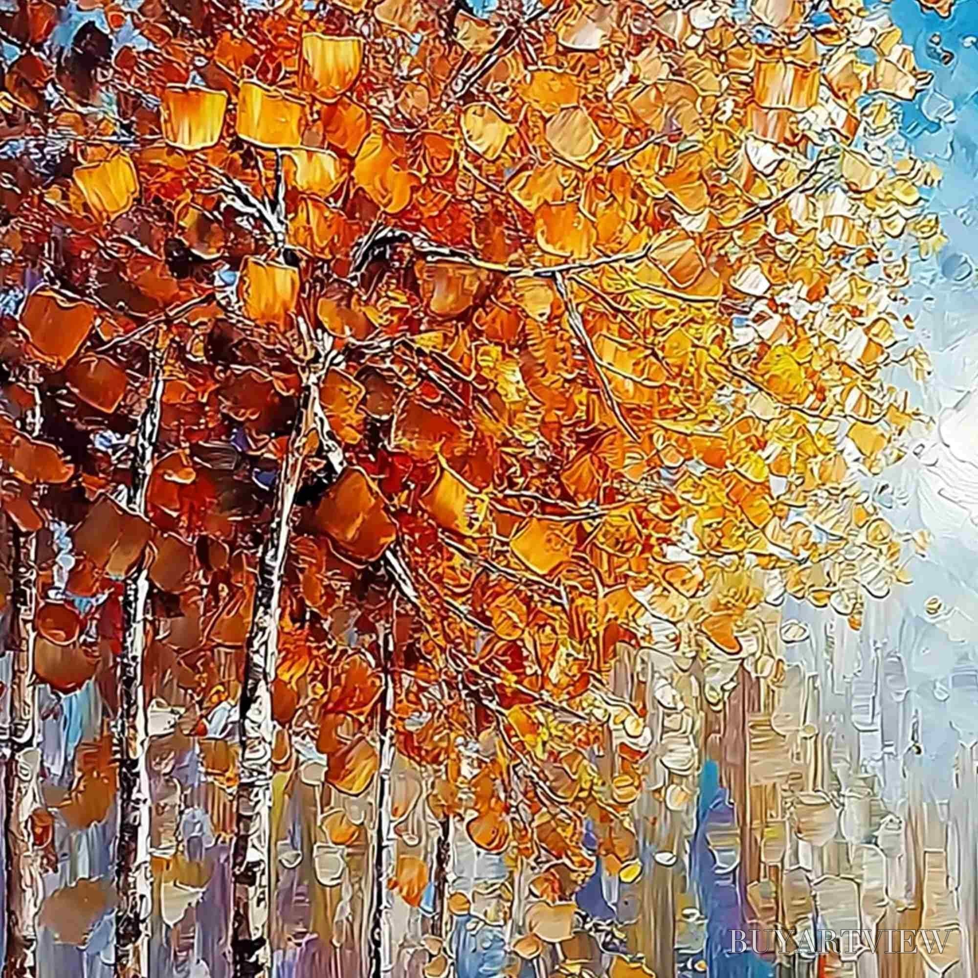 ARTOVITAS Sunlit Stroll – Textured Palette Knife Autumn Forest Landscape Painting - image 3