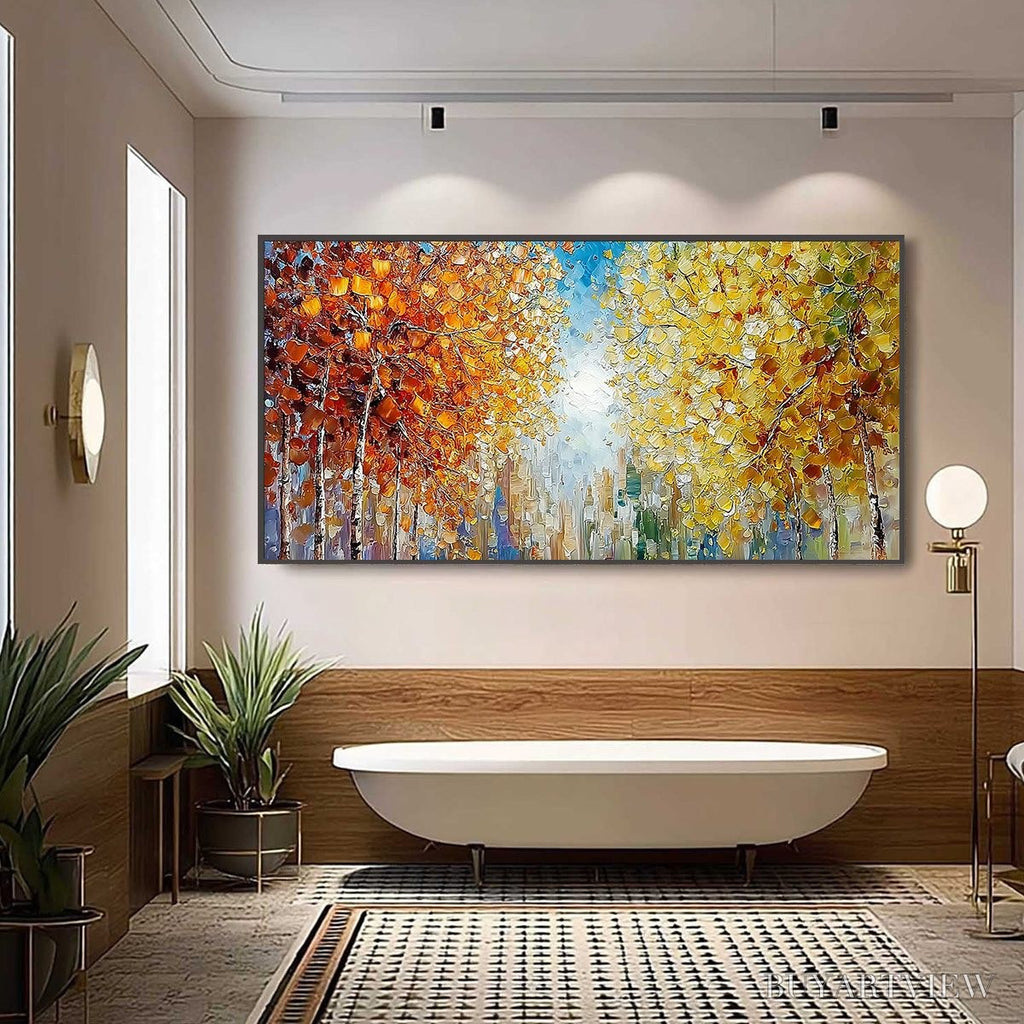 ARTOVITAS Sunlit Stroll – Textured Palette Knife Autumn Forest Landscape Painting - image 4