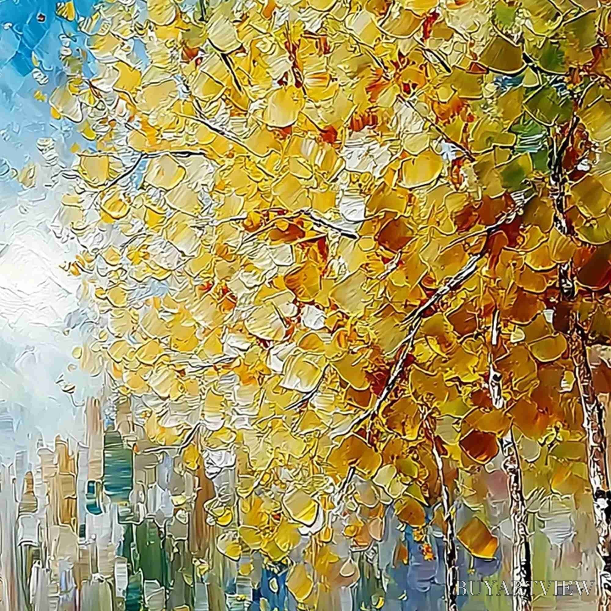 ARTOVITAS Sunlit Stroll – Textured Palette Knife Autumn Forest Landscape Painting - image 5