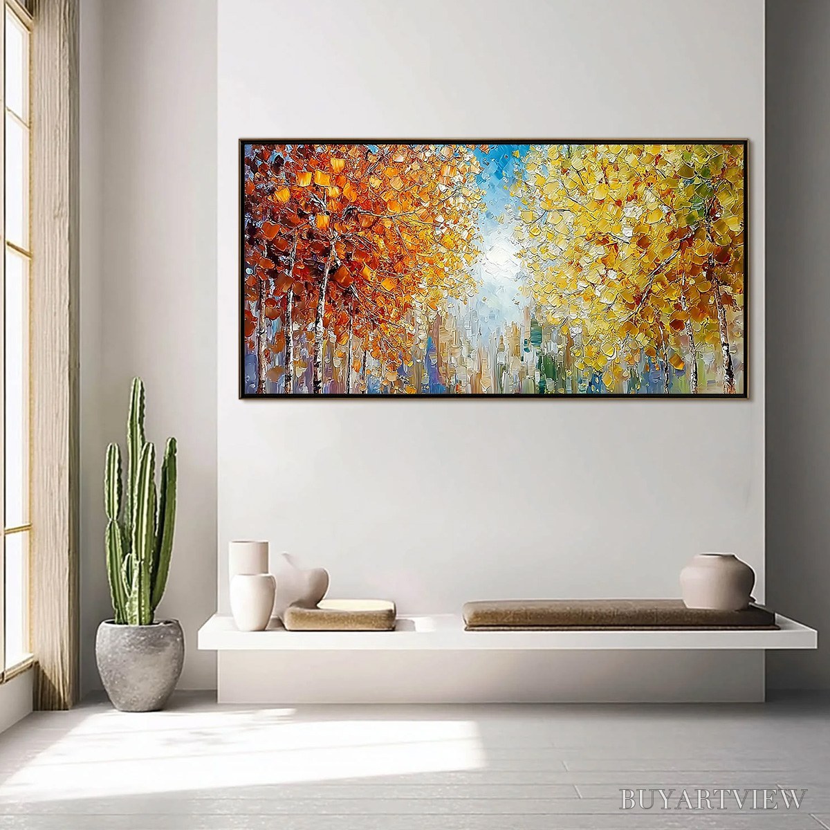 ARTOVITAS Sunlit Stroll – Textured Palette Knife Autumn Forest Landscape Painting - image 6