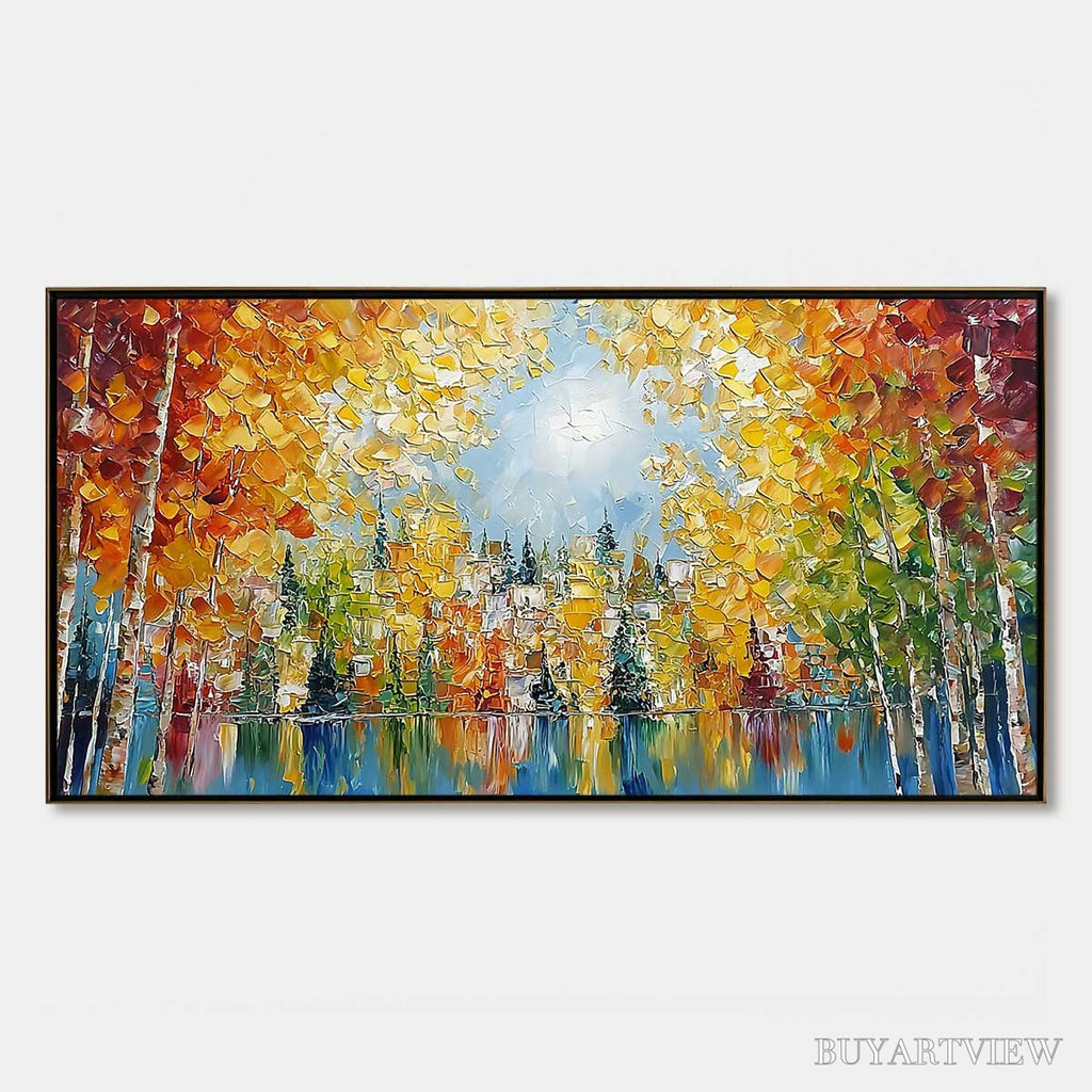ARTOVITAS Emberglow Forest – Textured Palette Knife Autumn Forest Landscape Painting - image 1