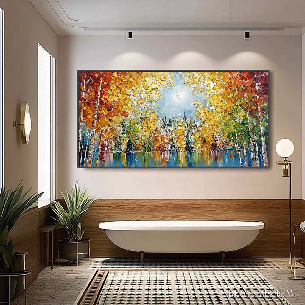ARTOVITAS Emberglow Forest – Textured Palette Knife Autumn Forest Landscape Painting - image 2
