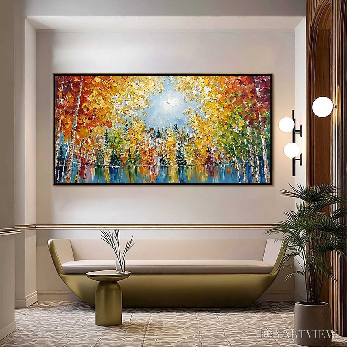 ARTOVITAS Emberglow Forest – Textured Palette Knife Autumn Forest Landscape Painting - image 4