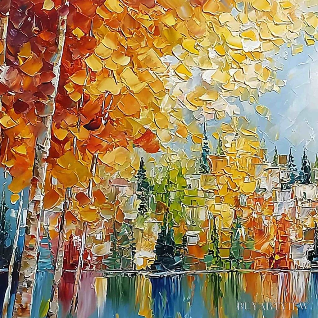 ARTOVITAS Emberglow Forest – Textured Palette Knife Autumn Forest Landscape Painting - image 5
