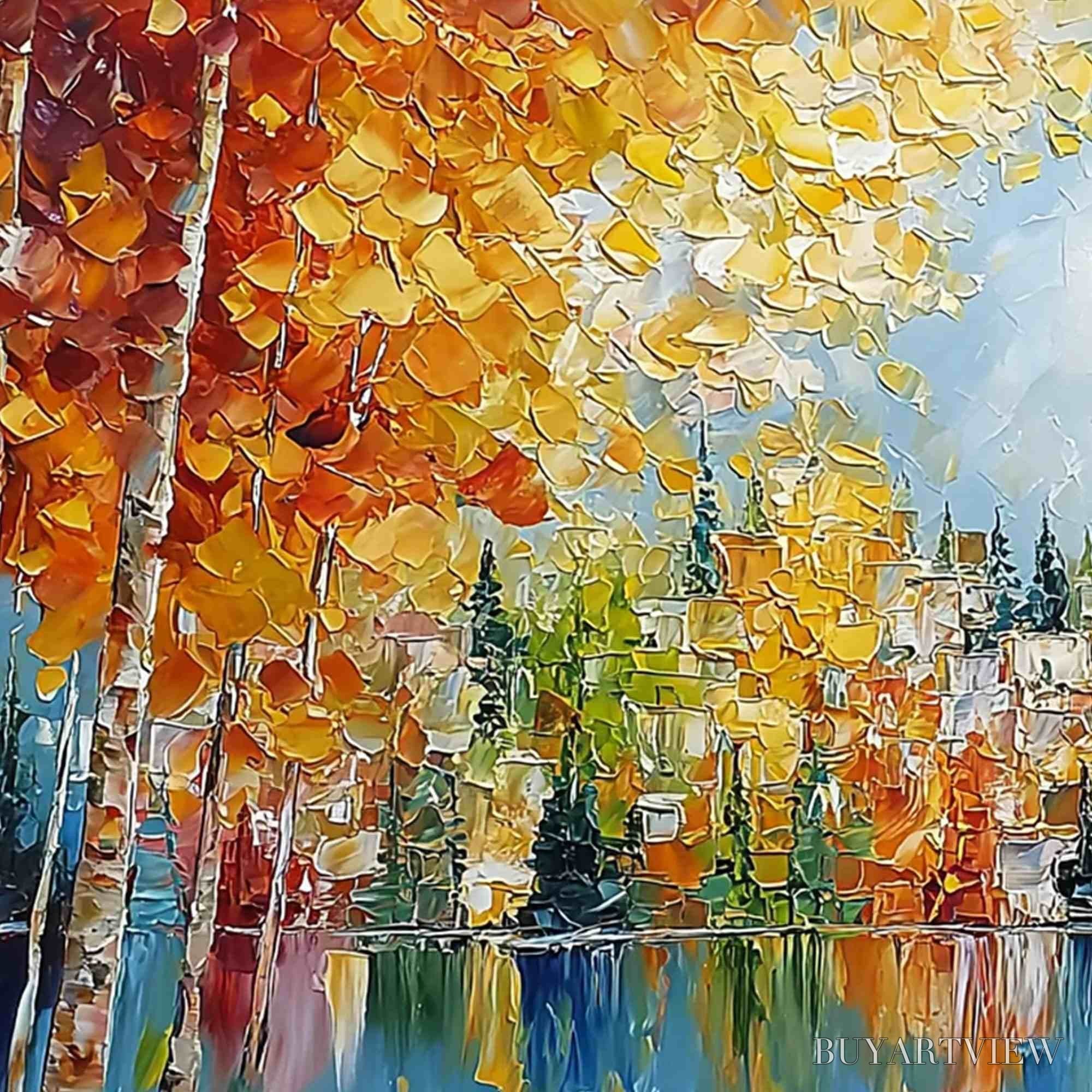ARTOVITAS Emberglow Forest – Textured Palette Knife Autumn Forest Landscape Painting - image 5