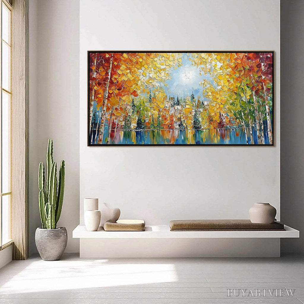 ARTOVITAS Emberglow Forest – Textured Palette Knife Autumn Forest Landscape Painting - image 6