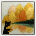 ARTOVITAS Autumn'S Treasure – Whimsical Textured Gold Leaf Cat Painting - image 1